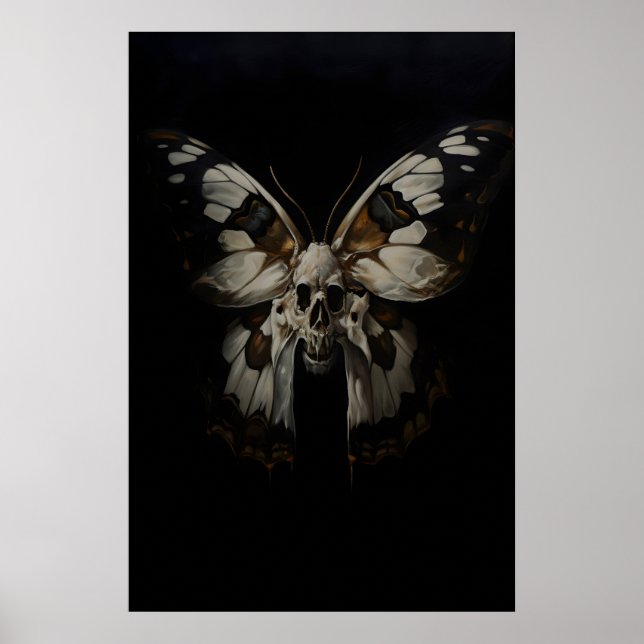 Skeleton Moth Skull Art Print Dark Academia (Front)
