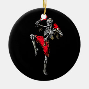 Skeleton Muay Thai Halloween Kickboxing MMA Fighte Ceramic Ornament