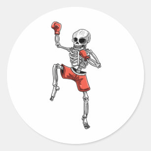 Skeleton Muay Thai Halloween Kickboxing Mma Fighte Classic Round Sticker