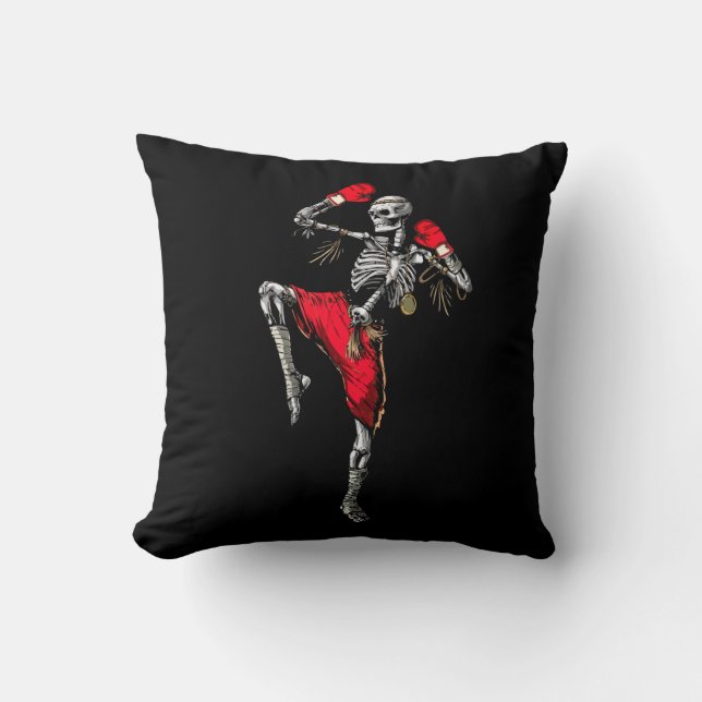 Skeleton Muay Thai Halloween Kickboxing MMA Fighte Cushion (Front)