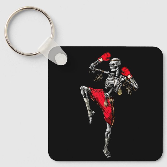 Skeleton Muay Thai Halloween Kickboxing MMA Fighte Key Ring (Front)