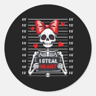 Skeleton Mugshot I Steal Hearts Skeleton Valentine Classic Round Sticker