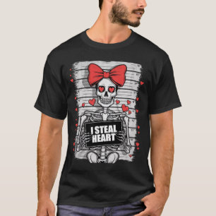 Skeleton Mugshot I Steal Hearts Skeleton Valentine T-Shirt