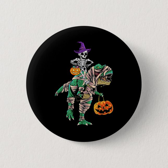 Skeleton Mummy Dinosaur T Rex Halloween  For Boys  6 Cm Round Badge (Front)