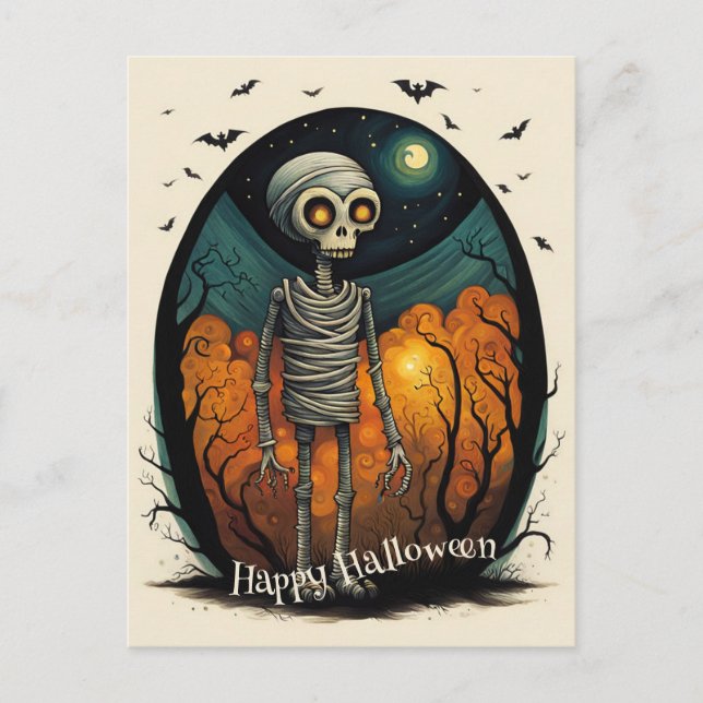 Skeleton Mummy Halloween Postcard (Front)