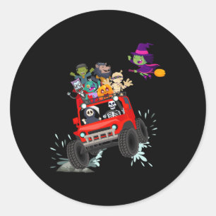 Skeleton mummy vampire zombie riding monster truck classic round sticker