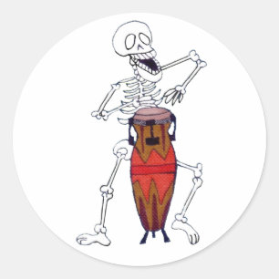 Skeleton Musician Drummer Conga Player Classic Rou Round Sticker