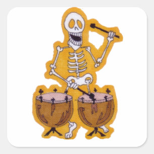 Skeleton Musician Skeleton Drummer on Kettle Drums Square Sticker