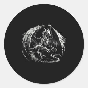 Skeleton Mythical Dragon Breathing Fire Fantasy Ha Classic Round Sticker