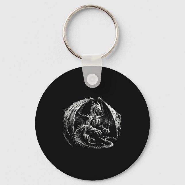 Skeleton Mythical Dragon Breathing Fire Fantasy Ha Key Ring (Front)