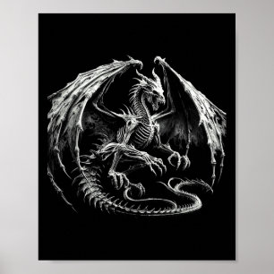 Skeleton Mythical Dragon Breathing Fire Fantasy Ha Poster