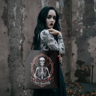 Skeleton name Gothic horror Goth skull Dark Black Tote Bag