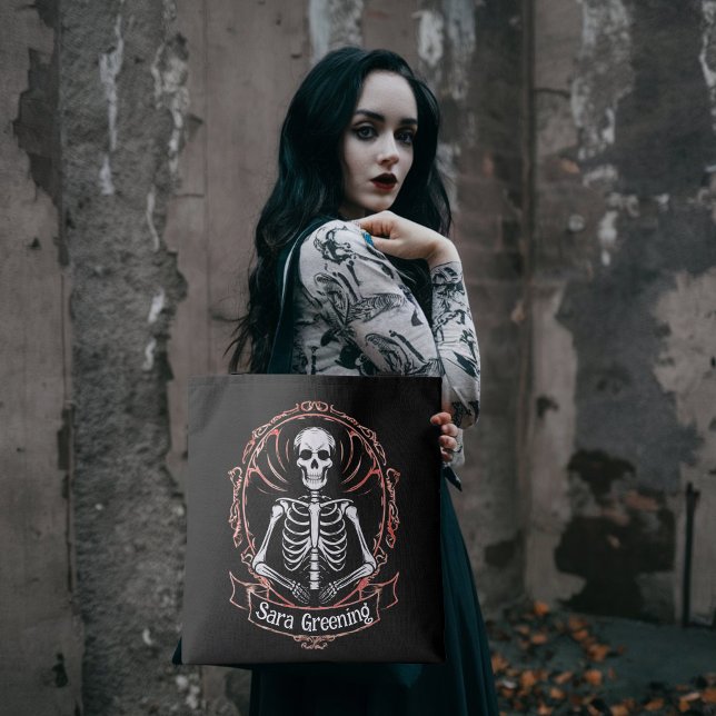 Skeleton name Gothic horror Goth skull Dark Black Tote Bag (Creator Uploaded)