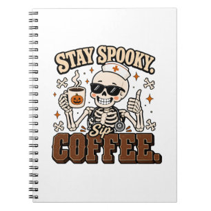 Skeleton Nurse Coffee Halloween Spiral Notebook