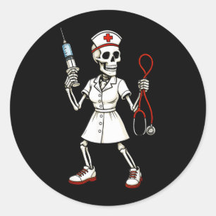 Skeleton Nurse Nursing Health Worker Halloween Classic Round Sticker