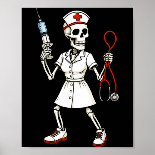 Skeleton Nurse Nursing Health Worker Halloween Poster