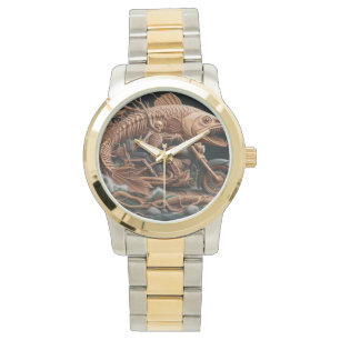 skeleton on a chopper mounted with a wolf head watch