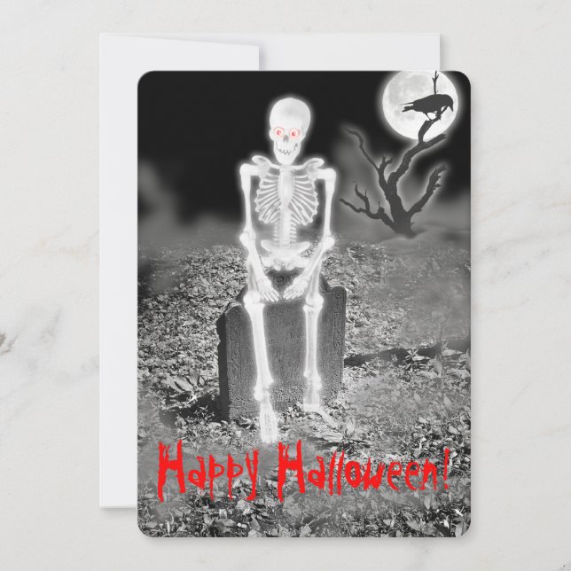Skeleton on Gravestone Halloween Party Invitation (Front)