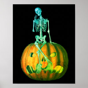 Skeleton On Jack O Lantern Pumpkin  Poster