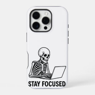 Skeleton on Laptop – Stay Focused iPhone 16 Pro Case