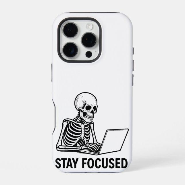 Skeleton on Laptop – Stay Focused iPhone Case (Back)