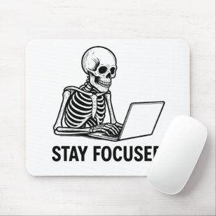 Skeleton on Laptop – Stay Focused Mouse Pad