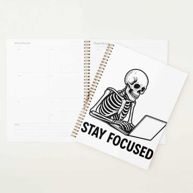 Skeleton on Laptop – Stay Focused Planner (Display)