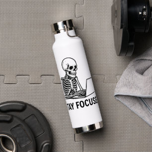 Skeleton on Laptop – Stay Focused Water Bottle