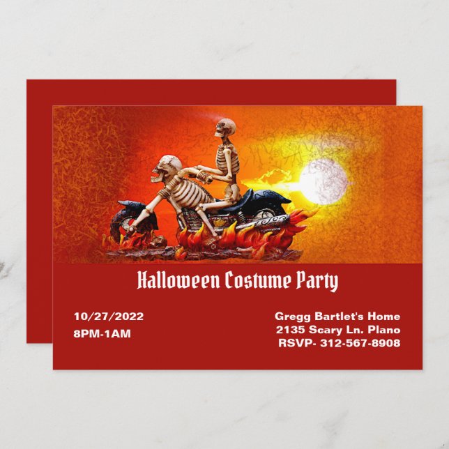 Skeleton On Motorbike Halloween Invitation (Front/Back)