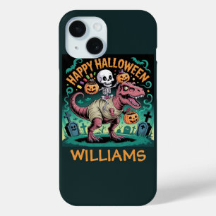 Skeleton on Mummy T-Rex – Spooky Dino Rider iPhone 15 Case