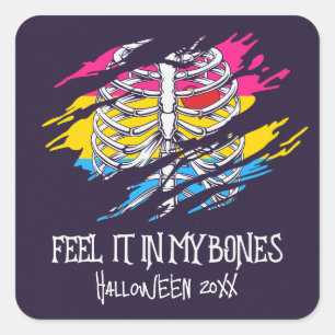 Skeleton on Pansexual Flag Colours Background Square Sticker