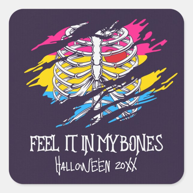 Skeleton on Pansexual Flag Colours Background Square Sticker (Front)