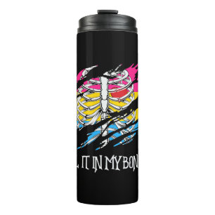 Skeleton on Pansexual Flag Colours Background Thermal Tumbler