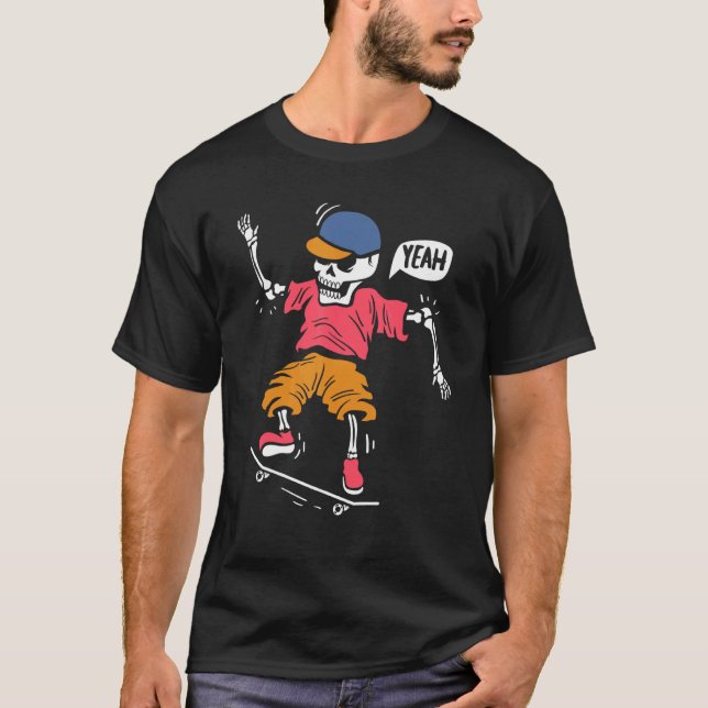 Skeleton on Skateboard Freestyle Skateboarder T-Shirt (Front)