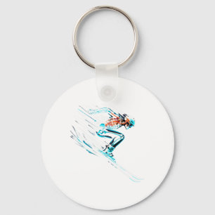 Skeleton On Skis In Action Skiing Key Ring
