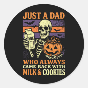 Skeleton Papa Halloween Dad Who Came Ck With Milk Classic Round Sticker