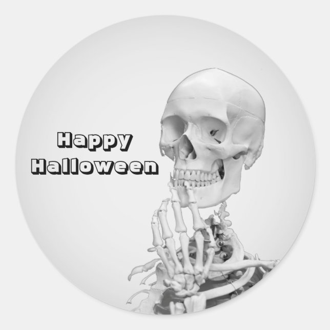 Skeleton Paper Halloween Classic Round Sticker (Front)