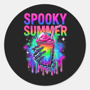 Skeleton Party Summerween Vibes Spooky Summer Drin Classic Round Sticker