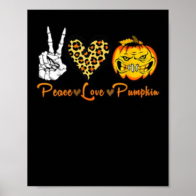 Skeleton Peace Leopard Love Scary Pumpkin Hallowee Poster (Front)