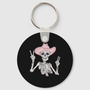 Skeleton Peace Sign Cowboy Hat Western Mexican Hal Key Ring