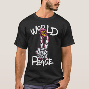 Skeleton Peace Sign with Butterfly streetwear  T-Shirt