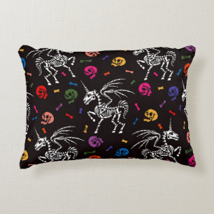 Skeleton Pegasus: colourful skulls pattern. Decorative Cushion