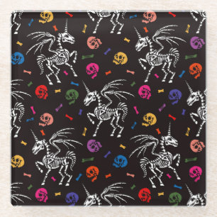 Skeleton Pegasus: colourful skulls pattern. Glass Coaster