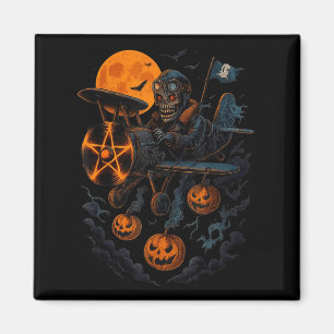 Skeleton Pilot Art Halloween Creepy Aeroplane For  Magnet
