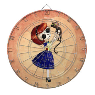 Skeleton Pin up Girl with her Cat Dartboard