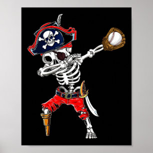 Skeleton Pirate &amp; Baseball Ball Halloween Cost Poster