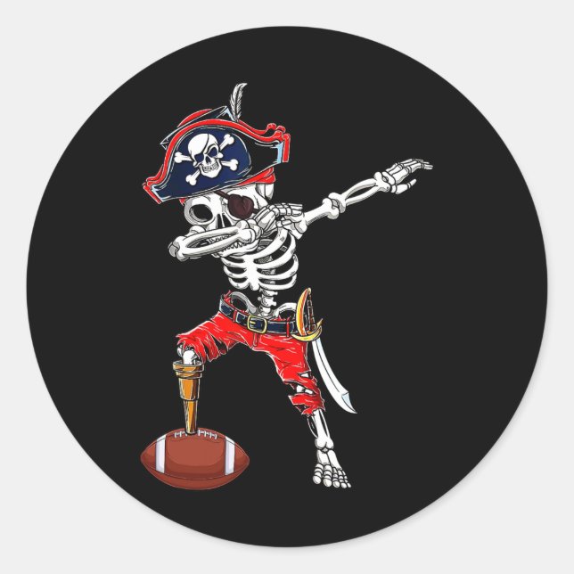 Skeleton Pirate &amp; Football Ball Halloween Cost Classic Round Sticker (Front)