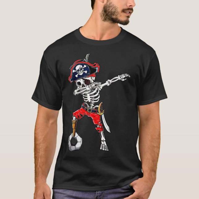 Skeleton Pirate &amp; Soccer Ball Halloween Costum T-Shirt (Front)