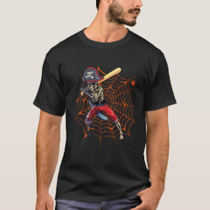 Skeleton Pirate Baseball Player Halloween Spider W T-Shirt