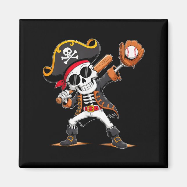 Skeleton Pirate Halloween Costume Baseball Player  Magnet (Front)